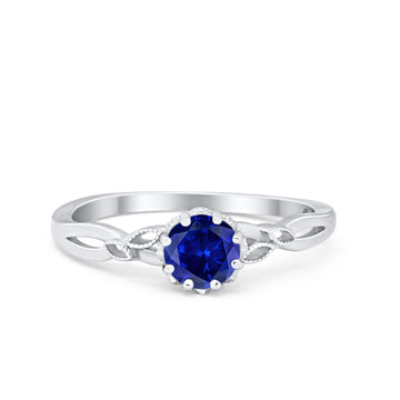 Art Deco Wedding Ring Simulated Blue Sapphire CZ 925 Sterling Silver